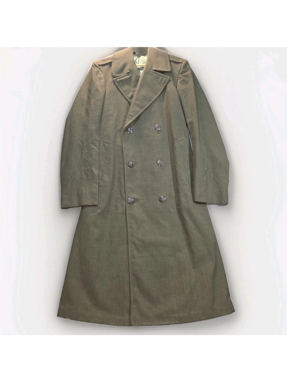 Vtg USMC Marine Corps Wool Trench Coat 36L Green 1964 Military Overcoat Serge OG